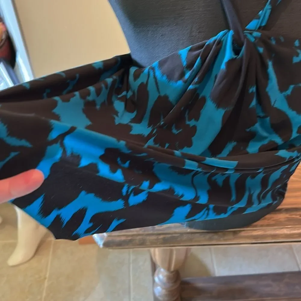 Land's End tankini top deep teal black abstract floral motif halter soft cup 10 - Picture 9 of 12